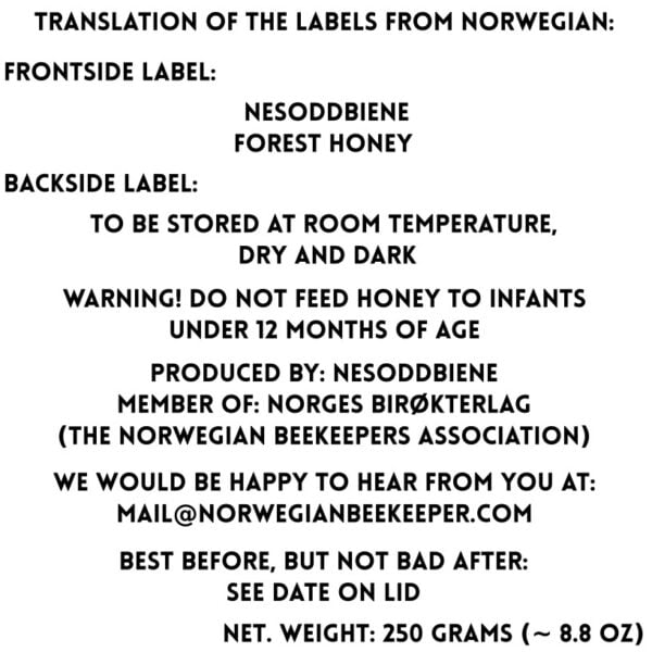 Image showing the label with translation of product labels from Norwegian to English