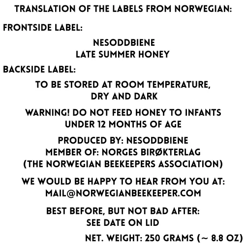 Image showing the label with translation of product labels from Norwegian to English