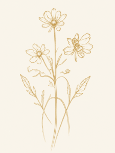 Fleur botanique décorative, dessin au trait.